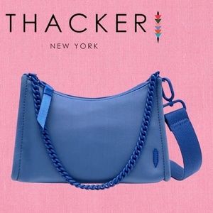THACKER NY Pacific Blue Gigi Topzip Chain Detail Neoprene Crossbody Bag